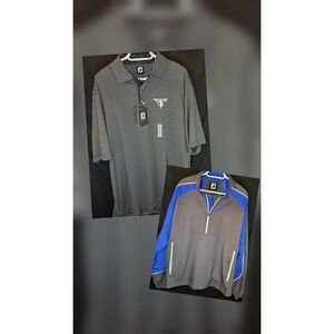 FootJoy Men XL Golf Lot NWT Striped RTJ Polo & Grey Blue 1/4 Zip Pullover Jacket